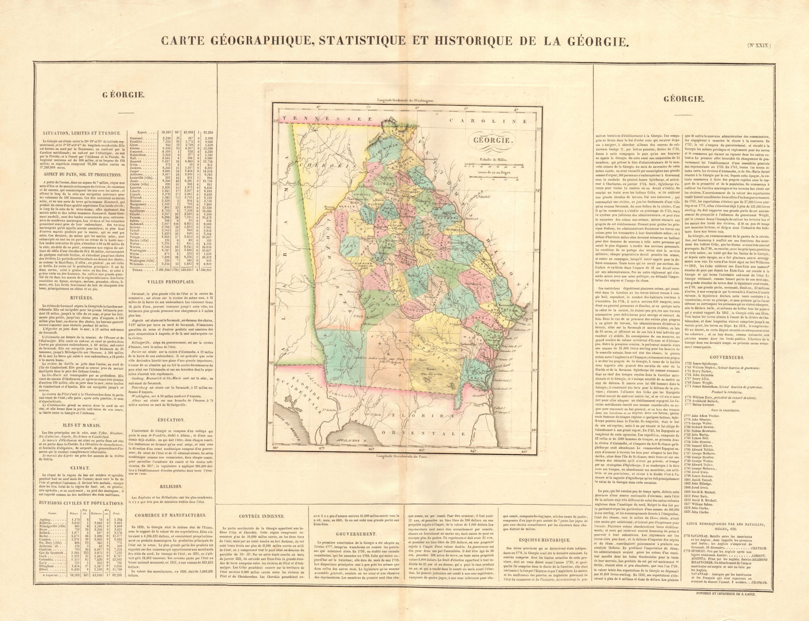 'Géorgie'. Georgia antique state map. Ft Jackson Treaty concessions. BUCHON 1825